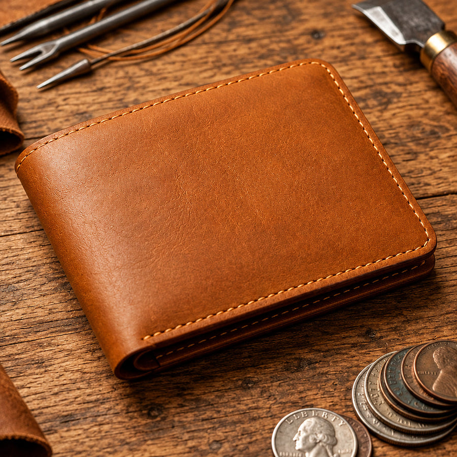 Classic brown leather bifold wallet