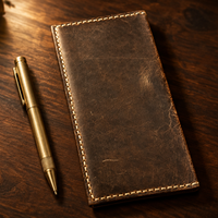 Heritage handcrafted long bifold leather wallet in brown