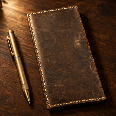 Heritage handcrafted long bifold leather wallet in brown