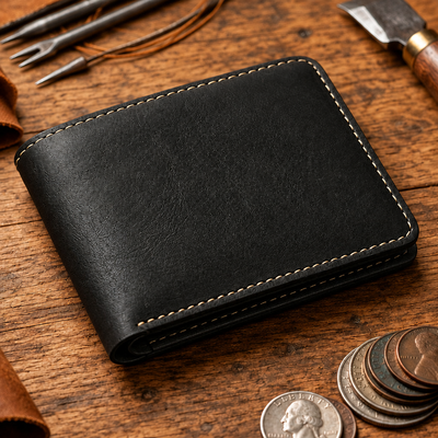 Classic black leather bifold wallet